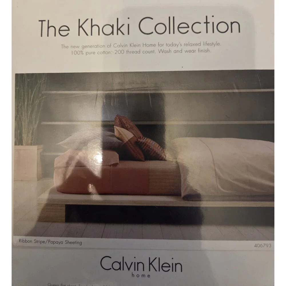 Calvin Klein The Khaki Collection Queen Flat Sheet Pure Cotton 200 Thread Ct NWT